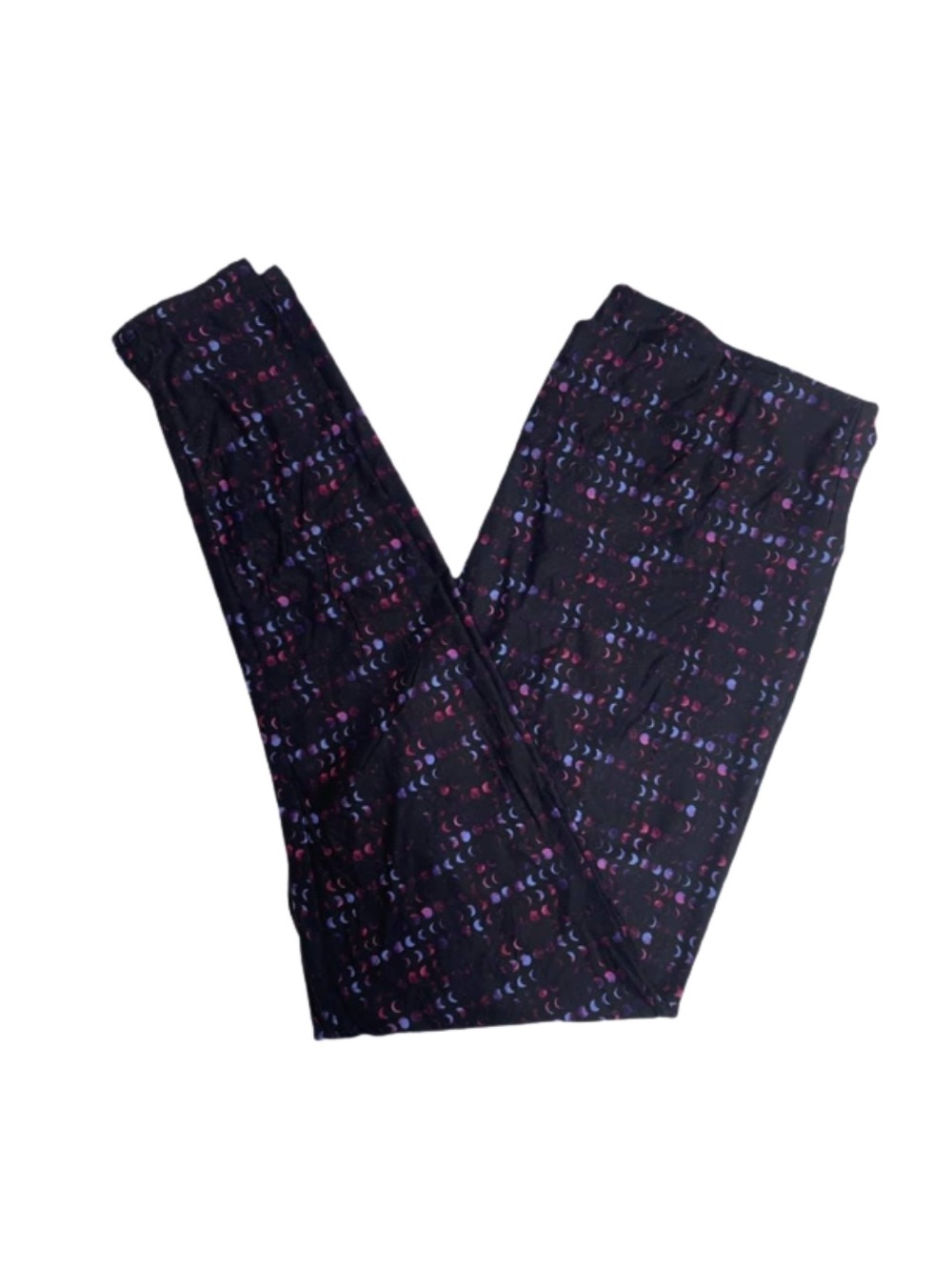 LuLaRoe Tween Black Leggings with Purple and Pink Crescent Moon Print